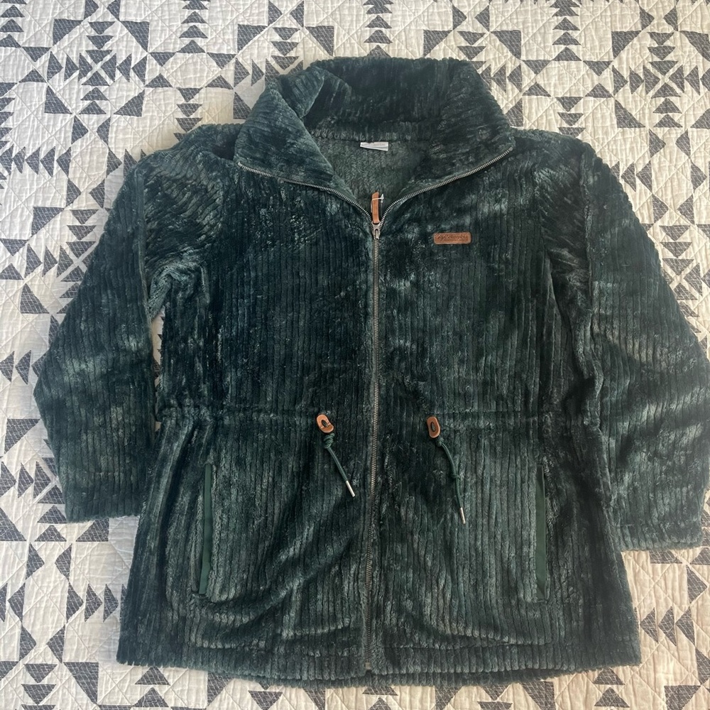 Columbia Women’s “Fire Side II” Sherpa Dark Green Jacket with Tie - Size 1X NWOT